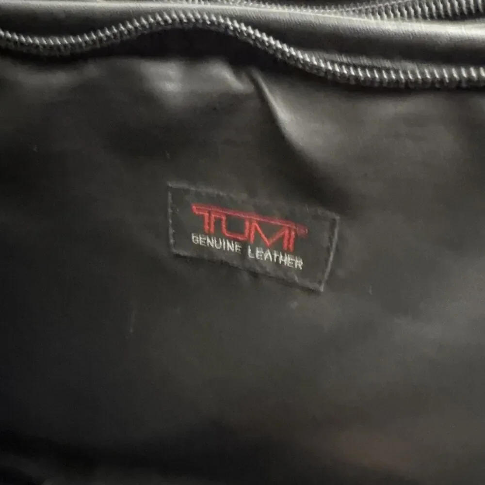 TUMI Alpha Black Leather 17” Messenger Laptop Expandable Briefcase Bag Monogram